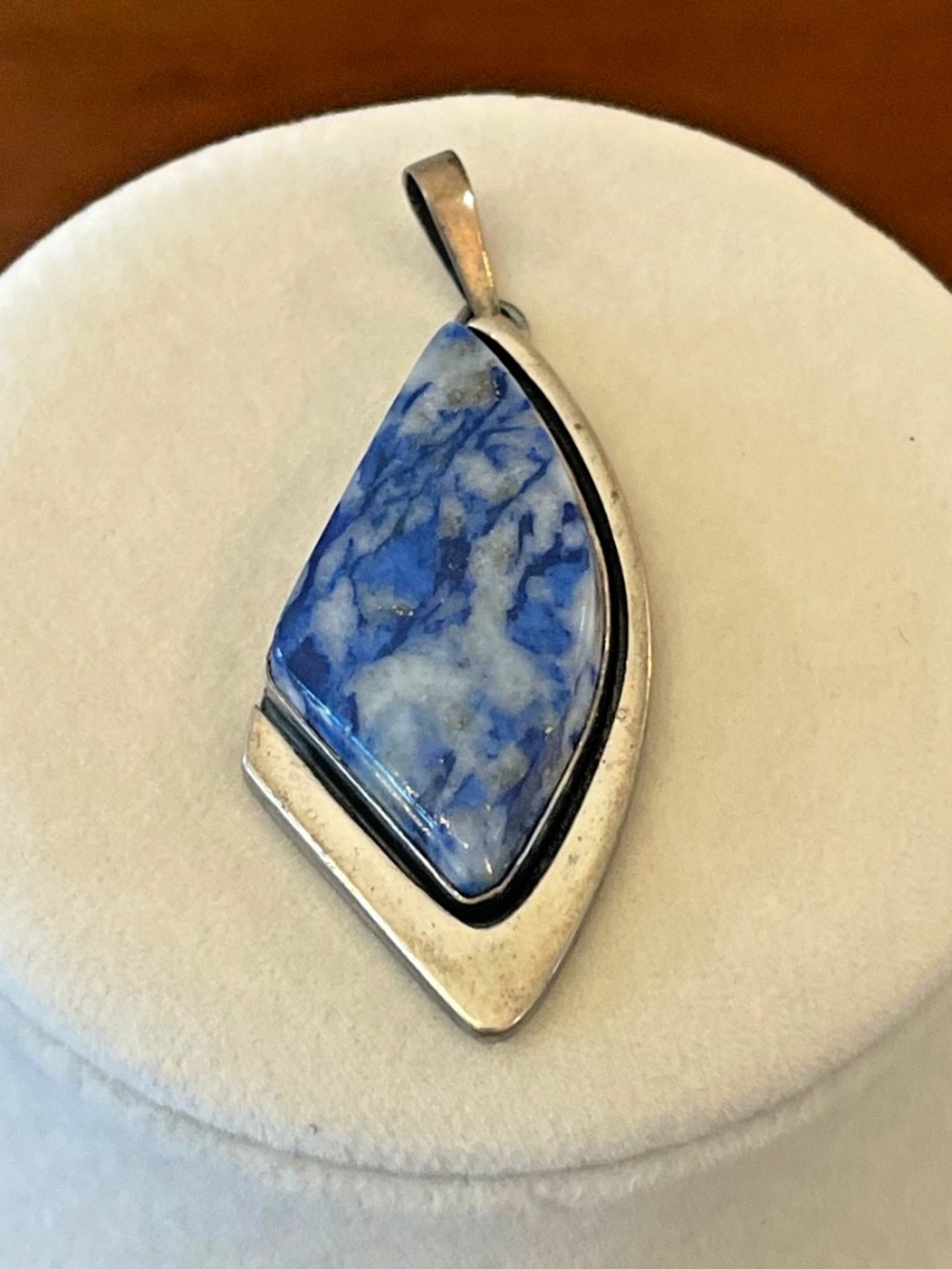Silver and Natural Blue Stone Pendant, Ring and Earrings Set from Central Asia